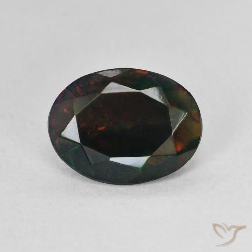 1.19ct Naturale Multicolore Opale nero, Ovale, Traslucido