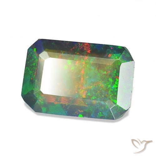 Opale nero Multicolore naturale da 1.24 ct, Ottagonale / Taglio smeraldo, Opaco