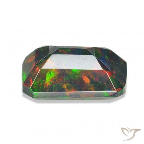 Opale nero Multicolore naturale da 1.55 ct, Ottagonale / Taglio smeraldo, Opaco