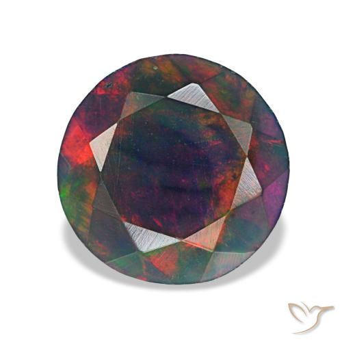 Opale nero naturale multicolore da 1,18 ct, taglio rotondo, opaco