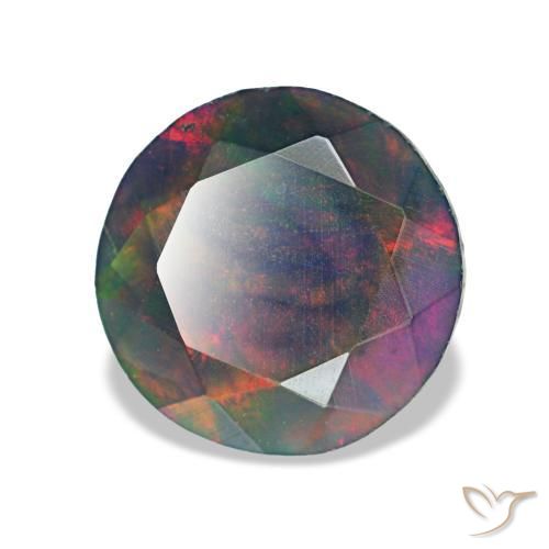 Opale nero naturale multicolore da 1,18 ct, taglio rotondo, opaco