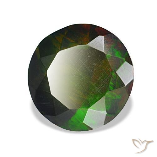 Opale nero naturale multicolore da 1,69 ct, taglio rotondo, opaco
