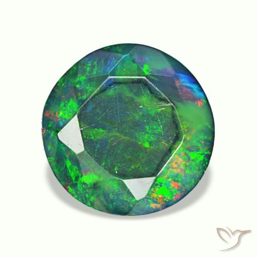 Opale nero naturale multicolore da 1,62 ct, taglio rotondo, traslucido