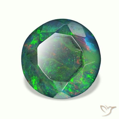 Opale nero naturale multicolore da 1,62 ct, taglio rotondo, traslucido