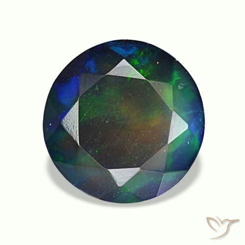 Opale nero naturale multicolore da 1,91 ct, taglio rotondo, traslucido
