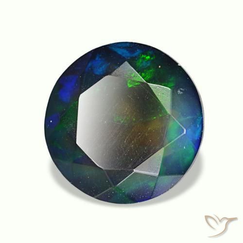 Opale nero naturale multicolore da 1,91 ct, taglio rotondo, traslucido