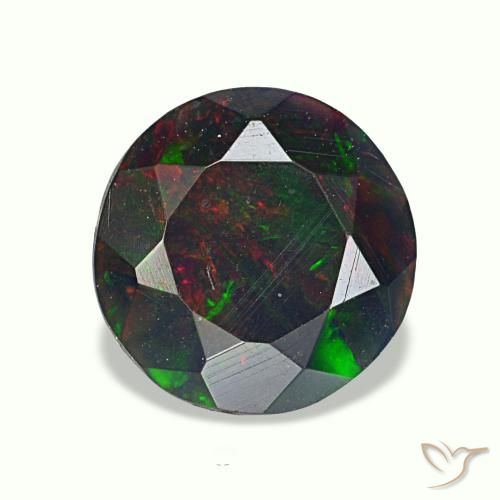 Opale nero naturale multicolore da 0,75 ct, taglio rotondo, opaco