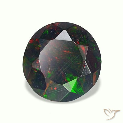 Opale nero naturale multicolore da 0,75 ct, taglio rotondo, opaco
