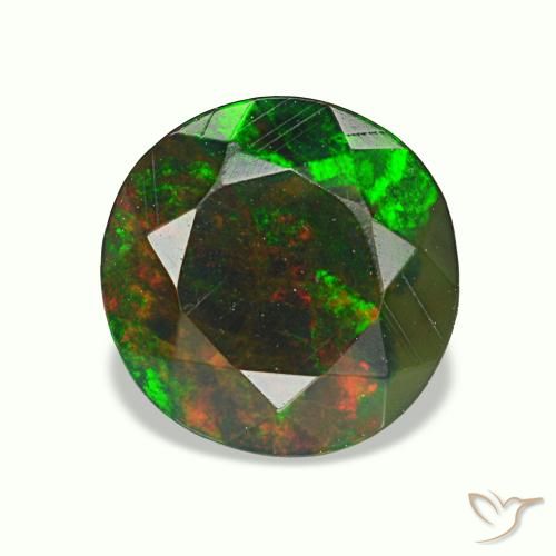 Opale nero naturale multicolore da 0,95 ct, taglio rotondo, opaco