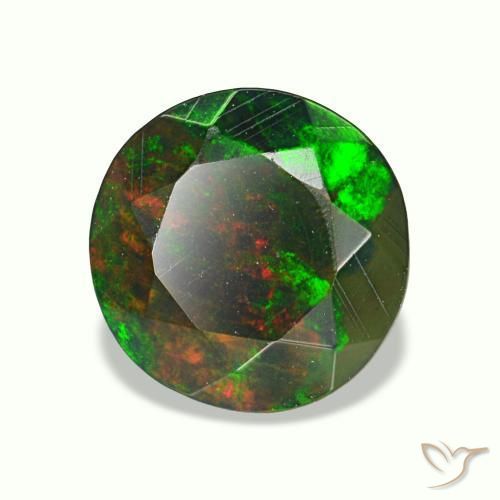 Opale nero naturale multicolore da 0,95 ct, taglio rotondo, opaco