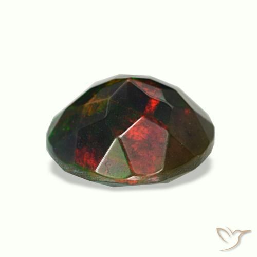Opale nero naturale multicolore da 0,95 ct, taglio rotondo, opaco