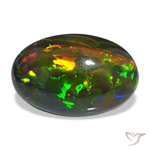 Opale nero naturale multicolore da 12,21 ct, taglio ovale, opaco