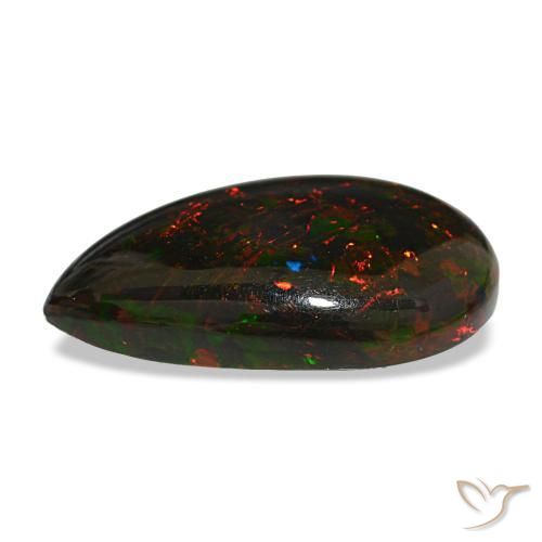 Opale nero naturale multicolore da 9,50 ct, taglio a pera, opaco