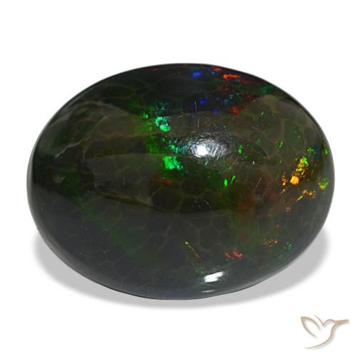 Opale nero naturale multicolore da 16,29 ct, taglio ovale, opaco