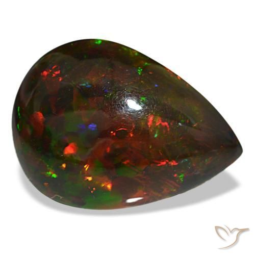 Opale nero naturale multicolore da 18,88 ct, taglio a pera, opaco