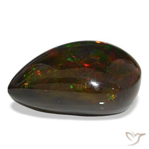 Opale nero naturale multicolore da 18,88 ct, taglio a pera, opaco