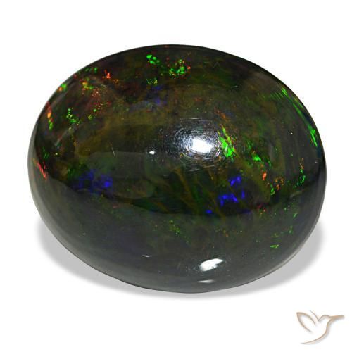 Opale nero naturale multicolore da 21,50 ct, taglio ovale, opaco