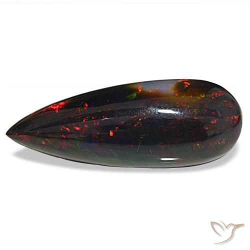 Opale nero naturale multicolore da 32,18 ct, taglio a pera, opaco