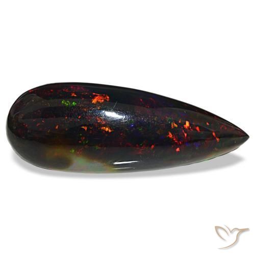Opale nero naturale multicolore da 32,18 ct, taglio a pera, opaco