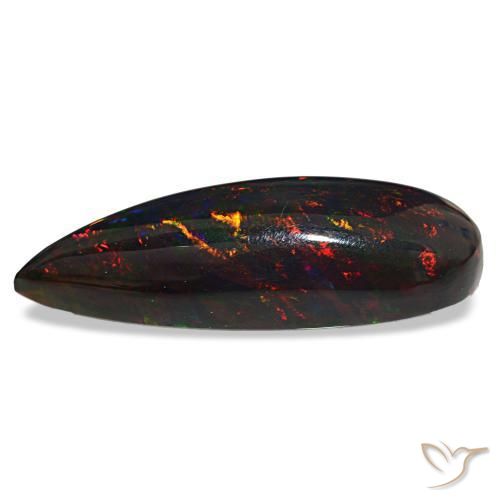 Opale nero naturale multicolore da 32,18 ct, taglio a pera, opaco