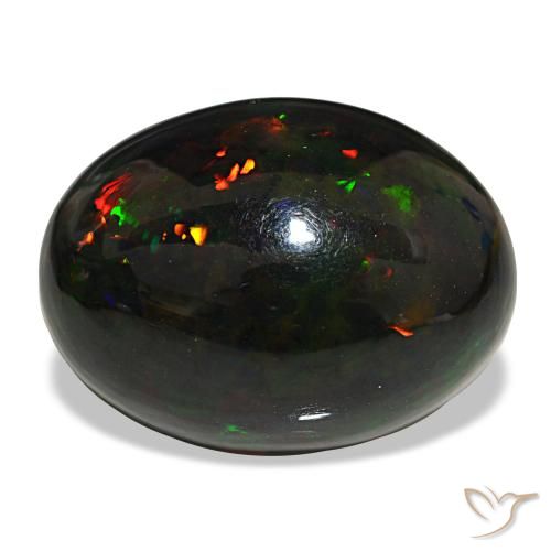 Opale nero naturale multicolore da 25,47 ct, taglio ovale, opaco