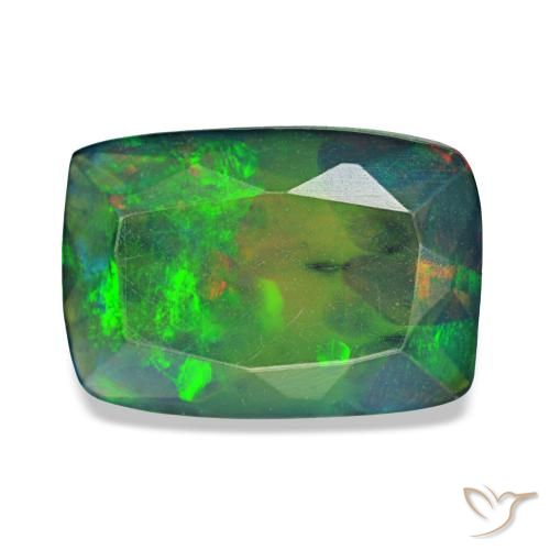 Opale nero naturale multicolore da 1,36 ct, taglio a cuscino, traslucido