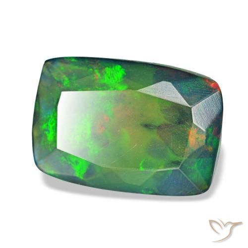 Opale nero naturale multicolore da 1,36 ct, taglio a cuscino, traslucido