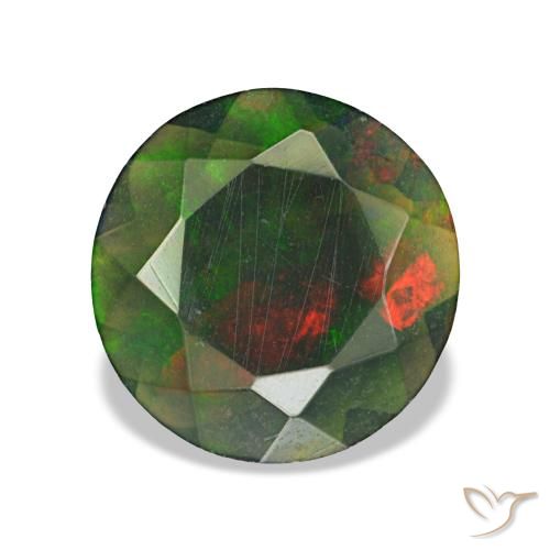 Opale nero naturale multicolore da 0,73 ct, taglio rotondo, traslucido