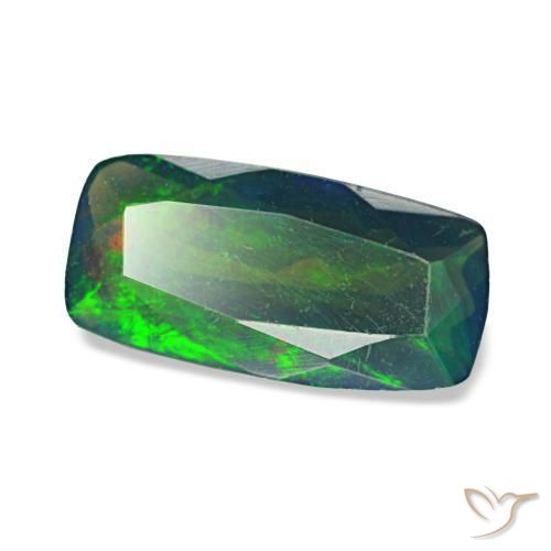 Opale nero naturale multicolore da 0,96 ct, taglio a cuscino, traslucido