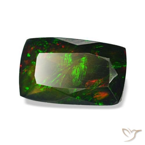 Opale nero naturale multicolore da 1,13 ct, taglio a cuscino, traslucido