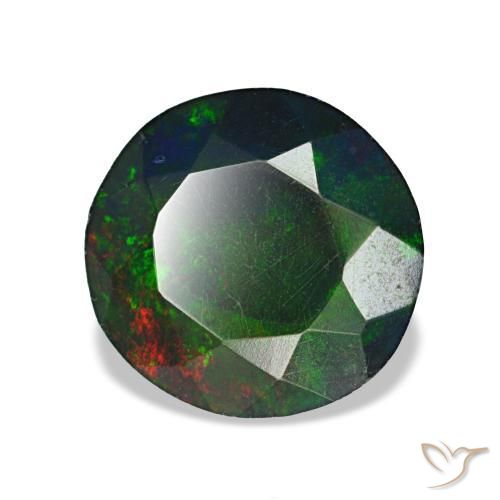 Opale nero naturale multicolore da 1,08 ct, taglio rotondo, opaco