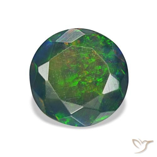 Opale nero naturale multicolore da 1,08 ct, taglio rotondo, traslucido