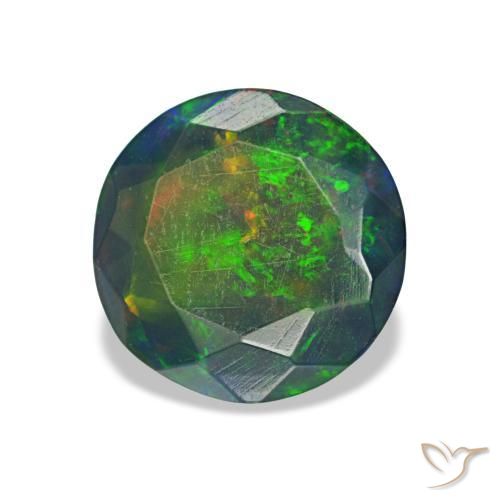 Opale nero naturale multicolore da 1,08 ct, taglio rotondo, traslucido