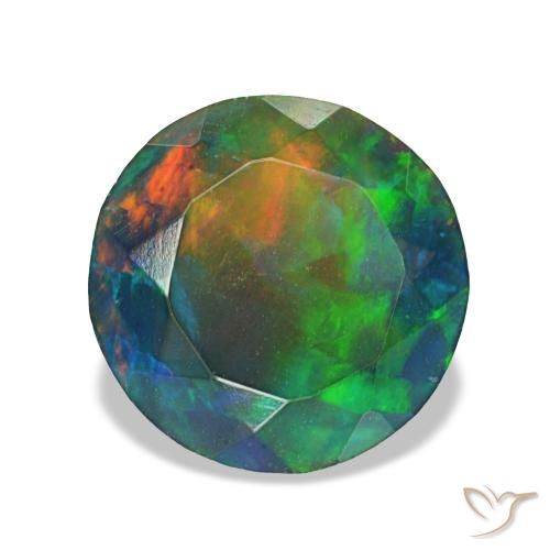 Opale nero naturale multicolore da 1,49 ct, taglio rotondo, traslucido
