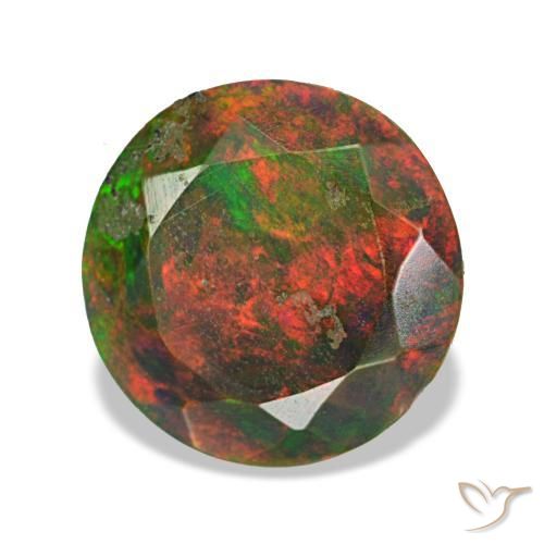 Opale nero naturale multicolore da 1,57 ct, taglio rotondo, opaco