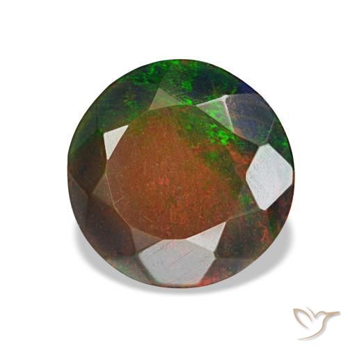 Opale nero naturale multicolore da 1,34 ct, taglio rotondo, opaco