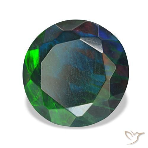 Opale nero naturale multicolore da 4,70 ct, taglio rotondo, opaco