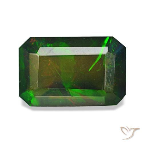 Opale nero naturale multicolore da 1,98 ct, taglio smeraldo, traslucido
