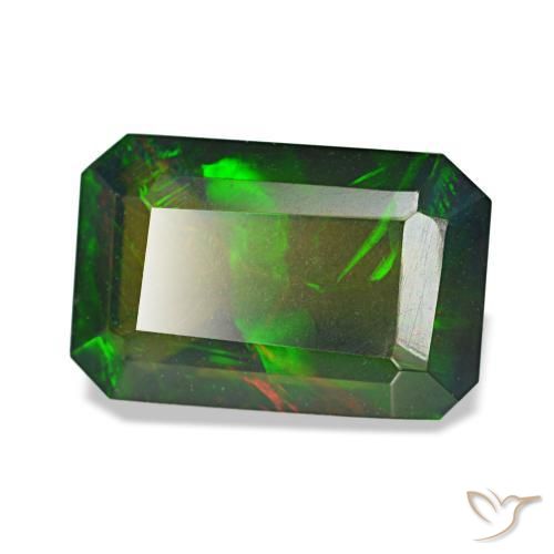 Opale nero naturale multicolore da 1,98 ct, taglio smeraldo, traslucido