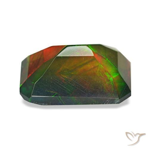 Opale nero naturale multicolore da 1,98 ct, taglio smeraldo, traslucido