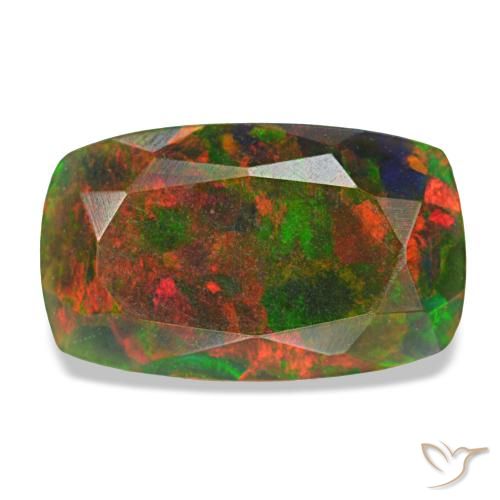 Opale nero naturale multicolore da 1,86 ct, taglio a cuscino, opaco
