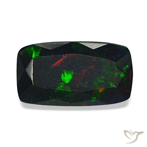 Opale nero naturale multicolore da 1,58 ct, taglio a cuscino, opaco
