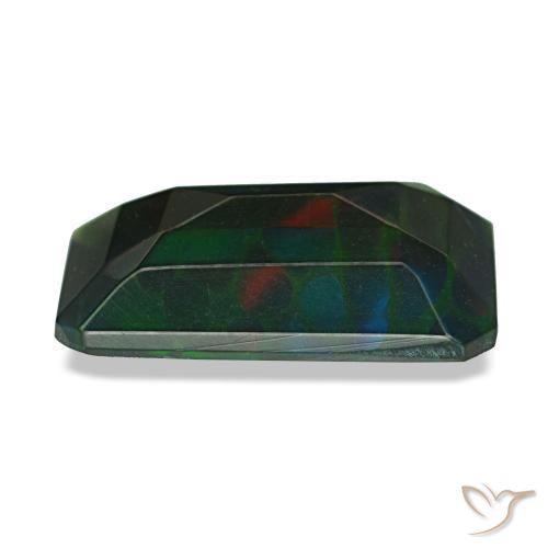 Opale nero naturale multicolore da 2,18 ct, taglio smeraldo, traslucido