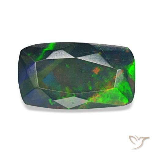 Opale nero naturale multicolore da 1,36 ct, taglio a cuscino, traslucido