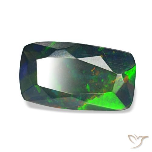 Opale nero naturale multicolore da 1,36 ct, taglio a cuscino, traslucido