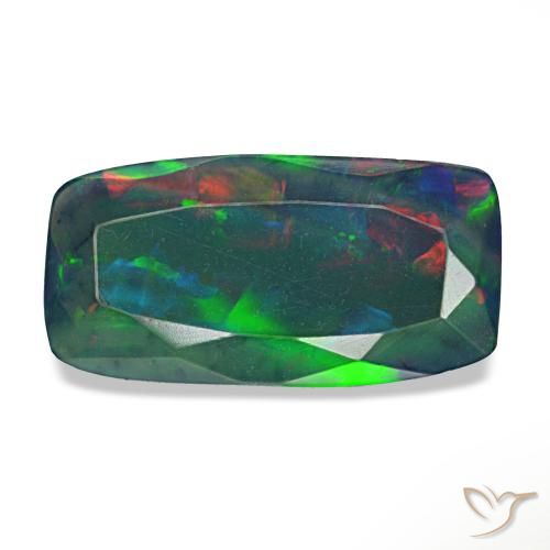 Opale nero naturale multicolore da 1,28 ct, taglio a cuscino, traslucido
