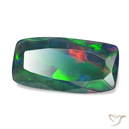 Opale nero naturale multicolore da 1,28 ct, taglio a cuscino, traslucido