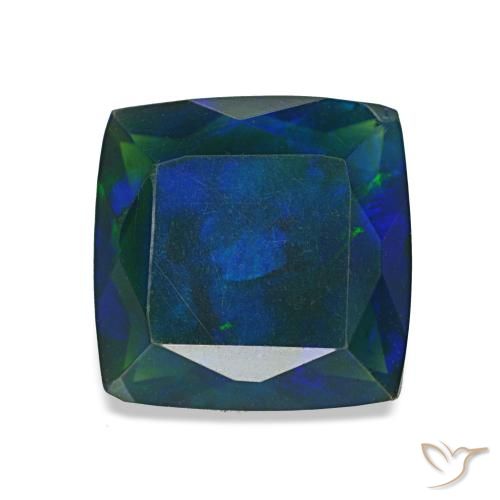 Opale nero naturale multicolore da 1,37 ct, taglio a cuscino, traslucido