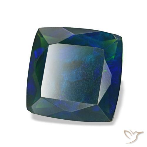 Opale nero naturale multicolore da 1,37 ct, taglio a cuscino, traslucido