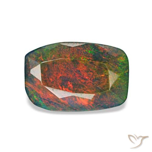 Opale nero naturale multicolore da 0,82 ct, taglio a cuscino, traslucido